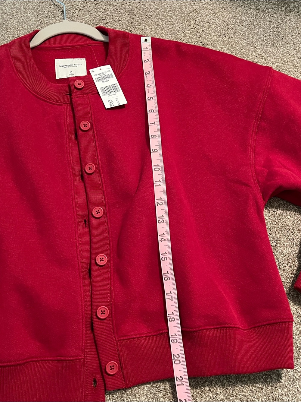 Abercrombie & Fitch Sunday Shrunken Crew Cardigan Sweater Red Sweatshirt - Picture 8 of 9